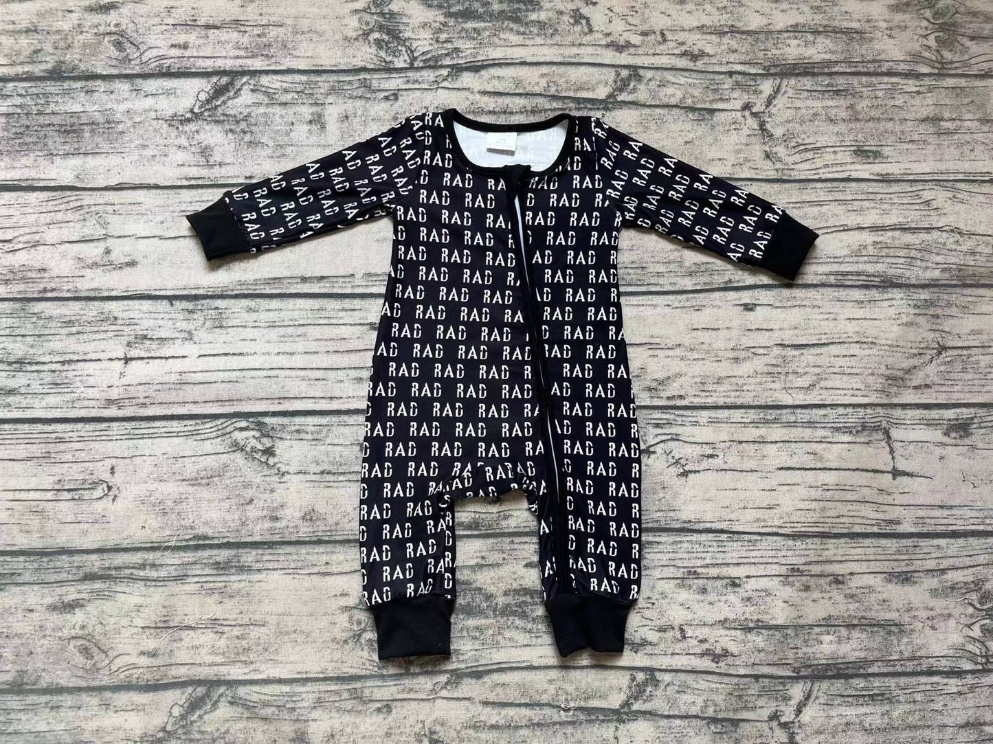 Baby Girls Black Words Rad Long Sleeve Zip Rompers