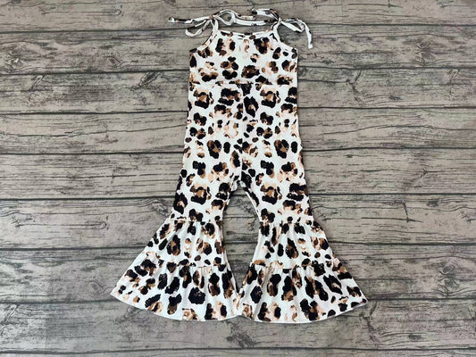Baby Girls Western Leopard Straps Bell Bottom Jumpsuits