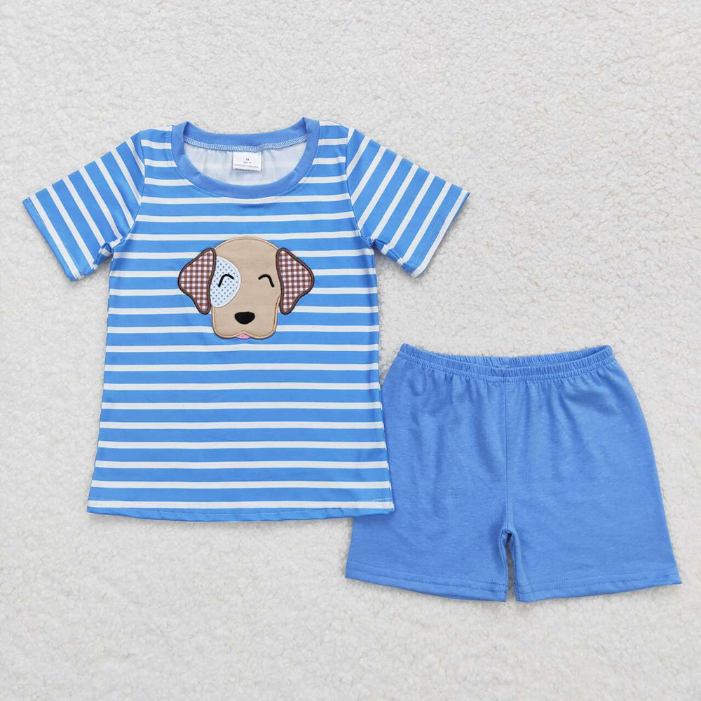 Baby Boys Blue Stripes Dog Tee Shirts Tops Shorts Clothes Sets