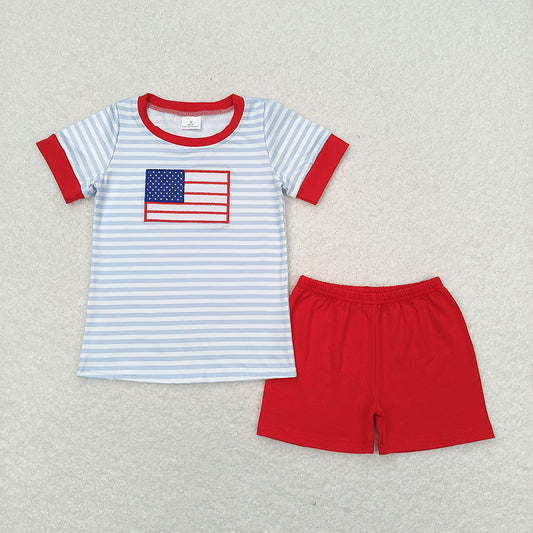 Baby Boys Flag Blue Stripes Shirt 4th Of July Shorts Clothes Sets