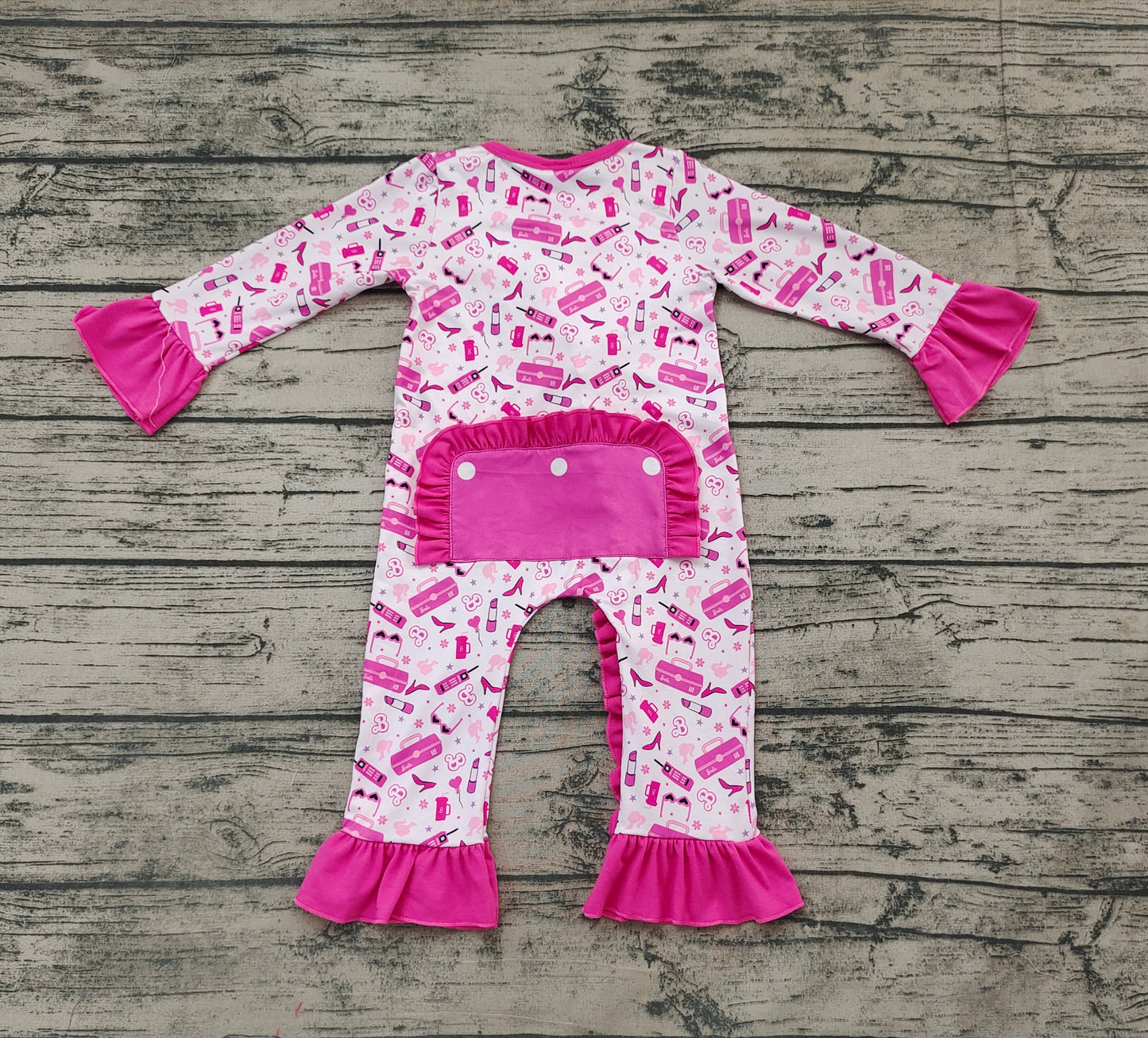 Baby Girls Doll Pink Zip Ruffle Rompers