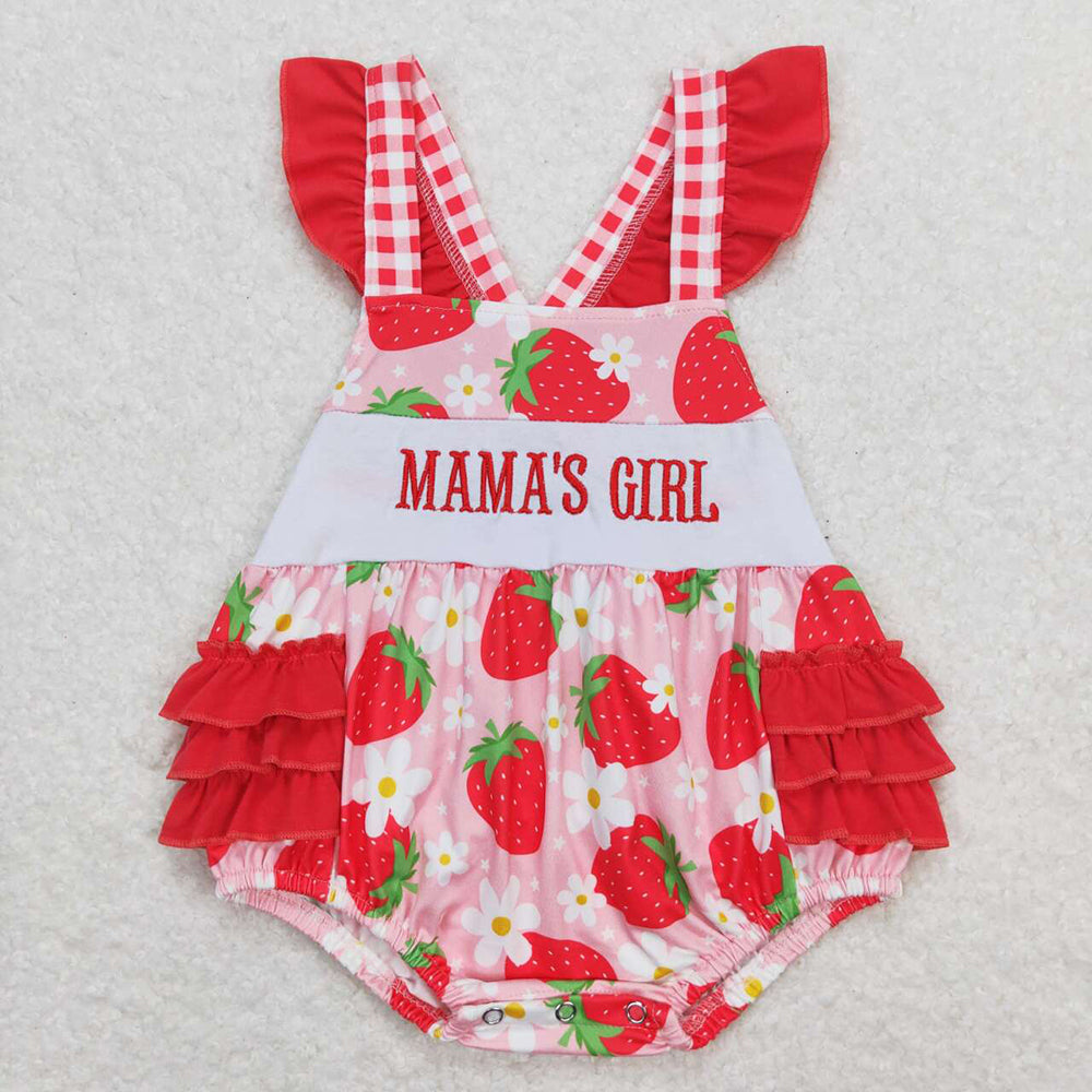 Baby Girls Mama's Girl Red Strawberry Flowers Rompers