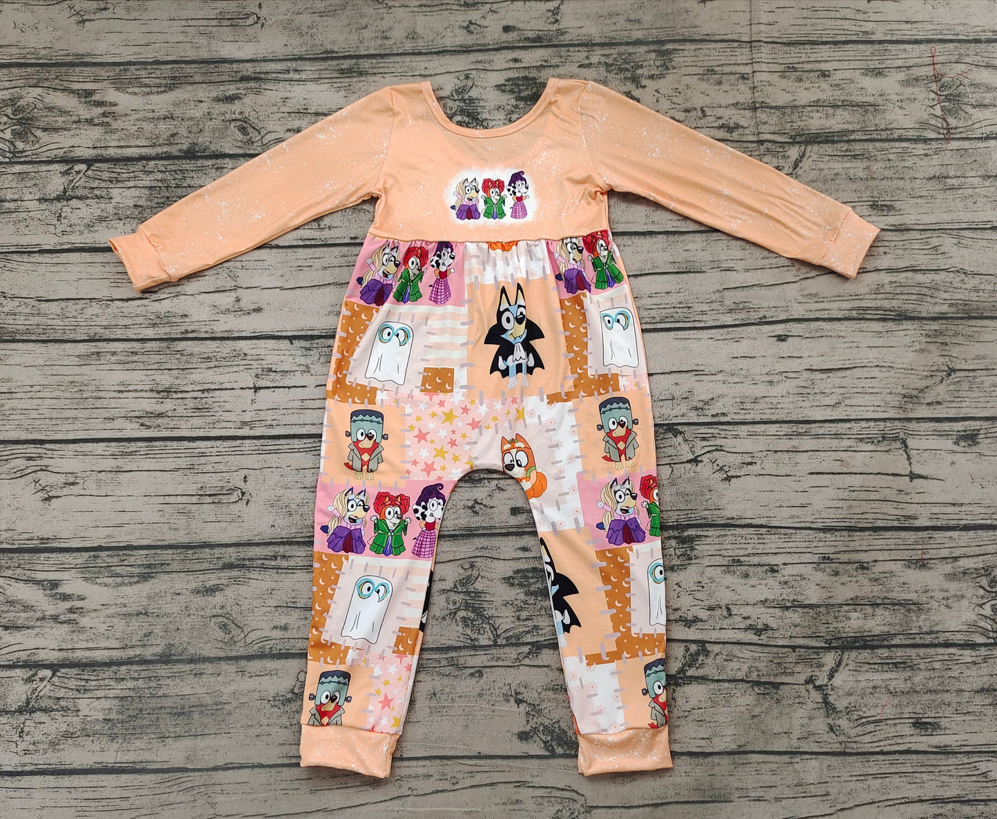 Baby Kids Halloween Dogs Orange Long Sleeve Rompers