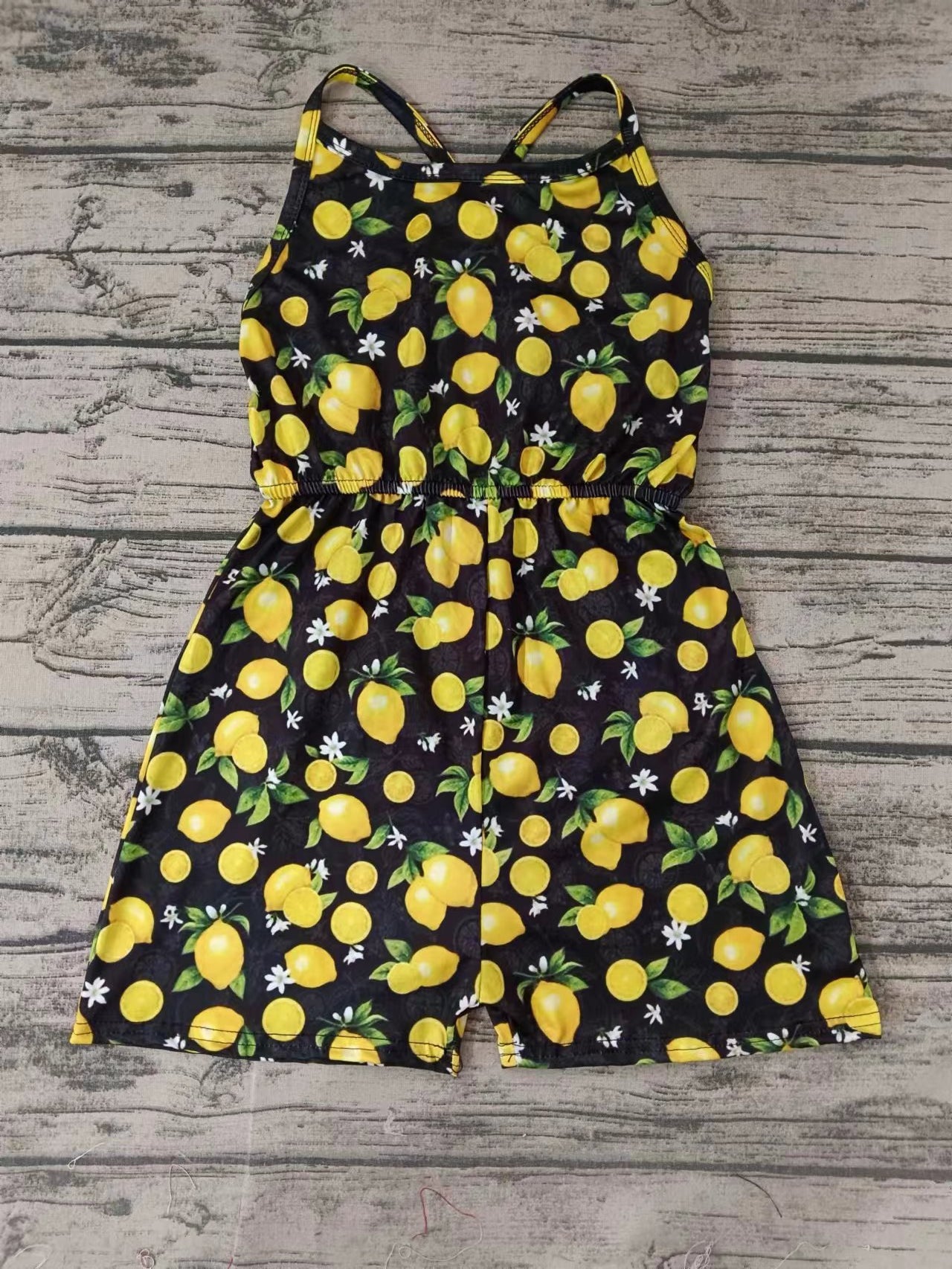 Baby Girls Black Lemon Straps Shorts Jumpsuits Preorder(moq 5)