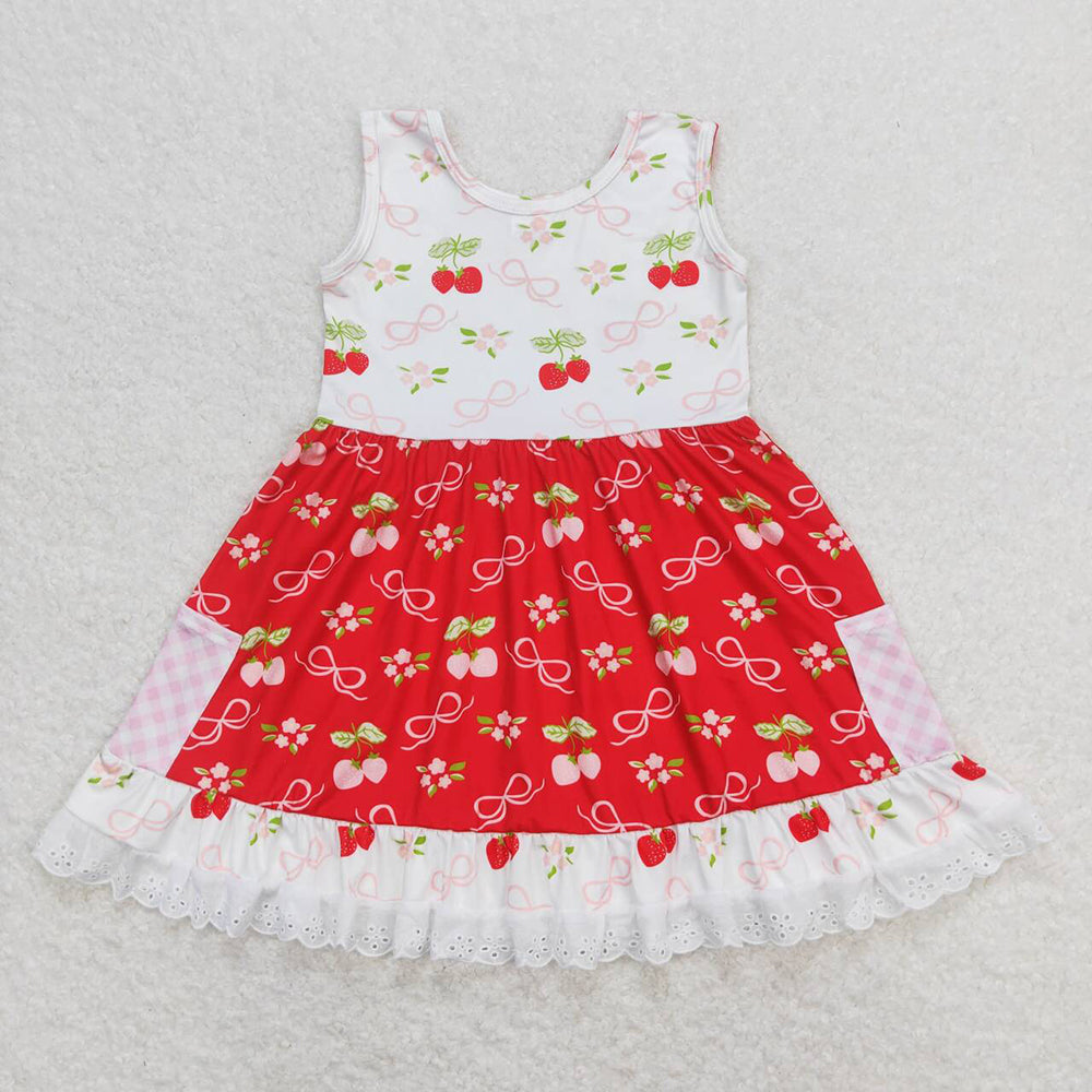 Baby Girls Sleeveless Red Bows Lace Ruffle Knee Length Dresses