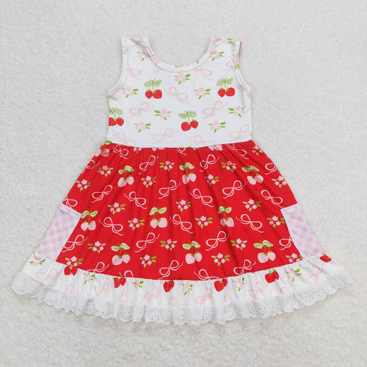 Baby Girls Sleeveless Red Bows Lace Ruffle Knee Length Dresses