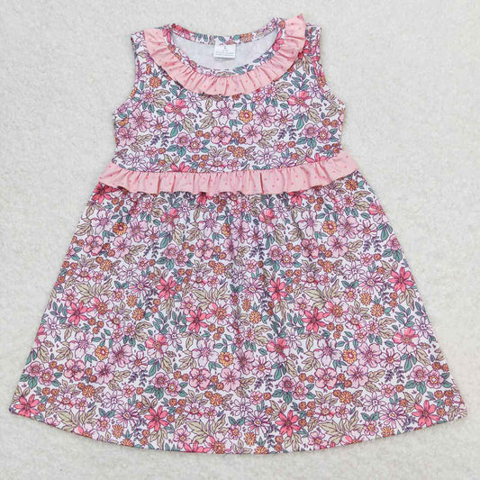 Baby Girls Pink Flowers Bows Sleeveless Knee Length Dresses
