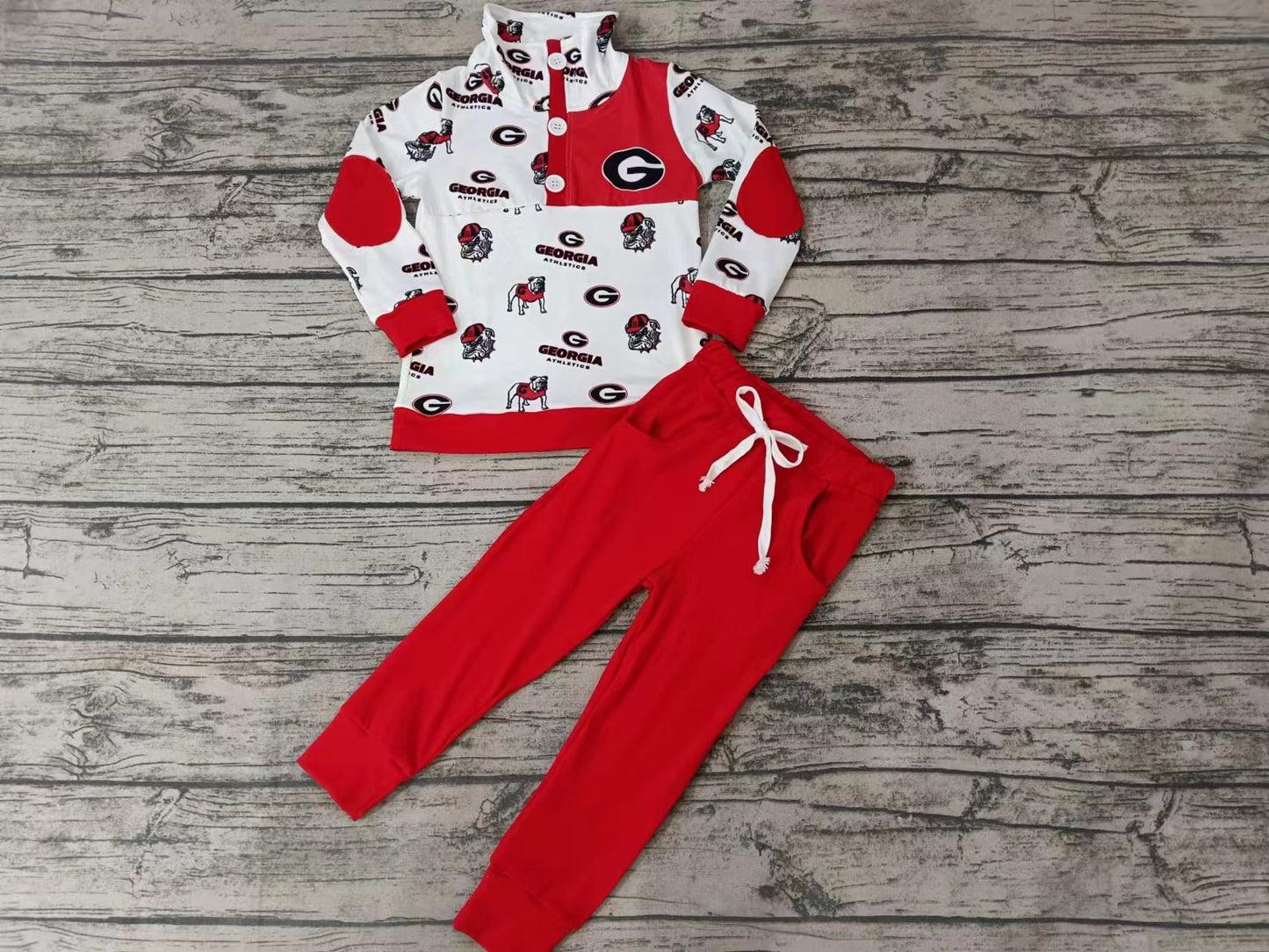 Baby Boys Dogs Red Teams Pullovers Shirts Top Ruffle Pants Clothes Sets preorder(moq 5)