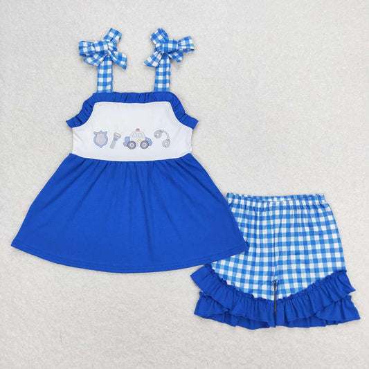 Baby Girls Police Blue Straps Tunic Ruffle Shorts Outfits Clothes Sets