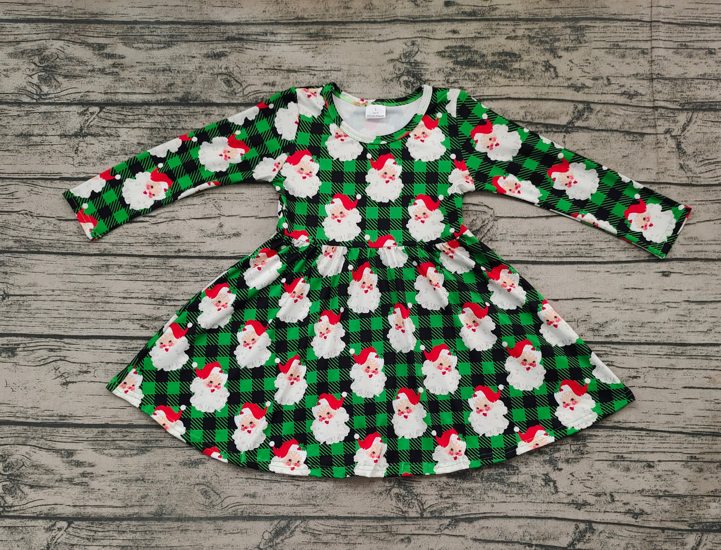 Baby Girls Christmas Green Plaid Santa Knee Length Dresses