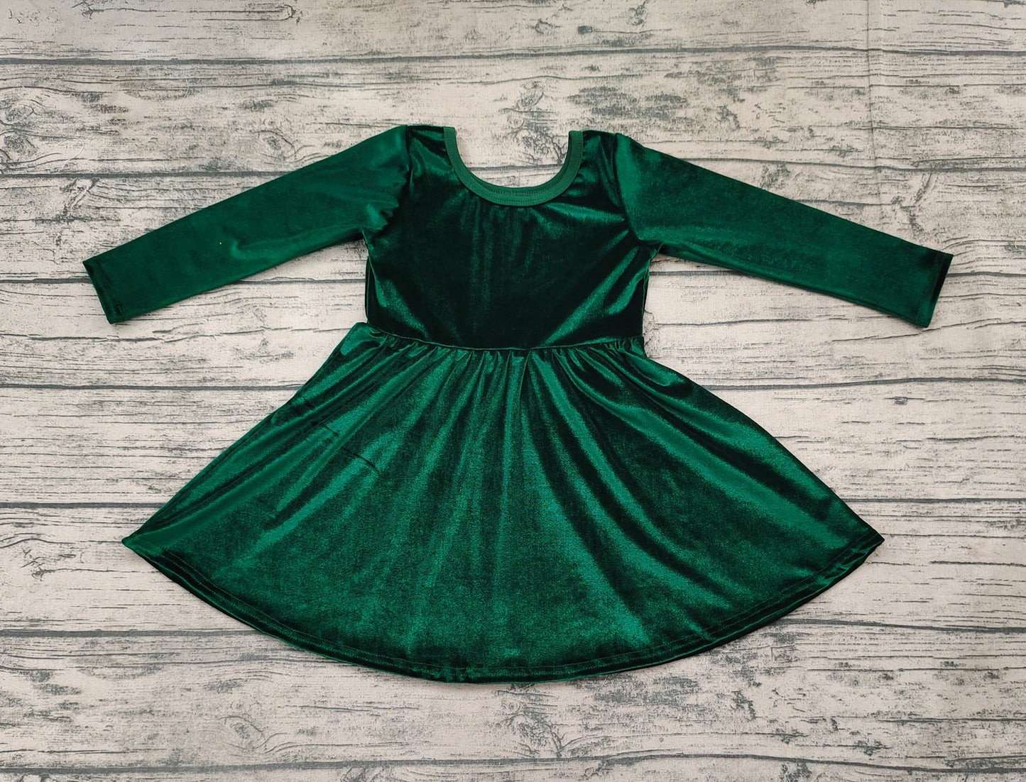 Baby Girls Green Long Sleeve Velvet Knee Length Dresses