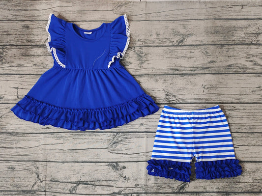 Baby Girls Royla Blue Ruffle Tunic Top Summer Shorts Clothes Sets