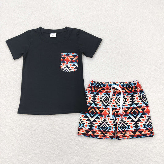 Baby Boys Western Black Shirt Aztec Shorts Clothes Sets