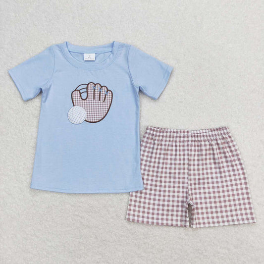 Baby Boys Blue Baseball Short Sleeve Top Checkered Shorts Clothes Sets