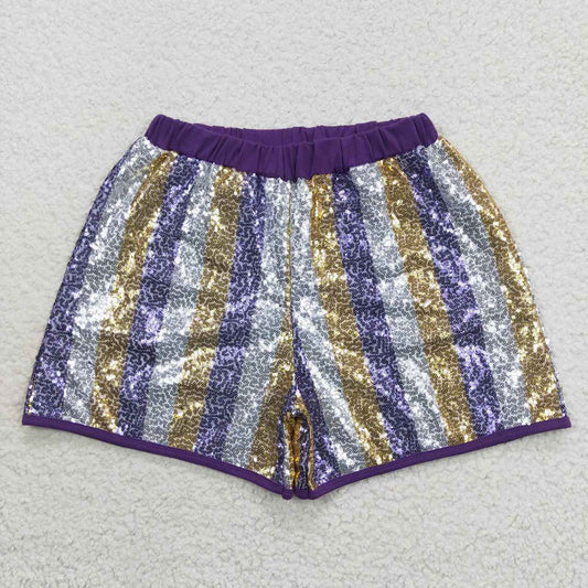 Adult Women Purple Silver Gold Sequin Shorts
