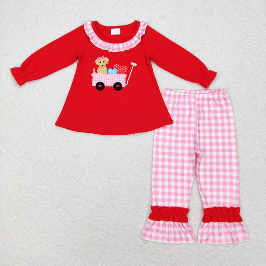 Baby Girls Valentines Dog Hearts Tractor Shirt Ruffle Pants Clothes Sets