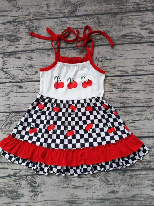 Baby Girls Red Cherries Straps Knee Length Dresses Preorder(moq 5)