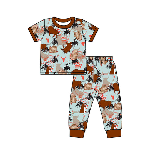 Baby Boys Western Cow Short Sleeve Tops Pants Pajamas Clothes Sets preorder(moq 5)