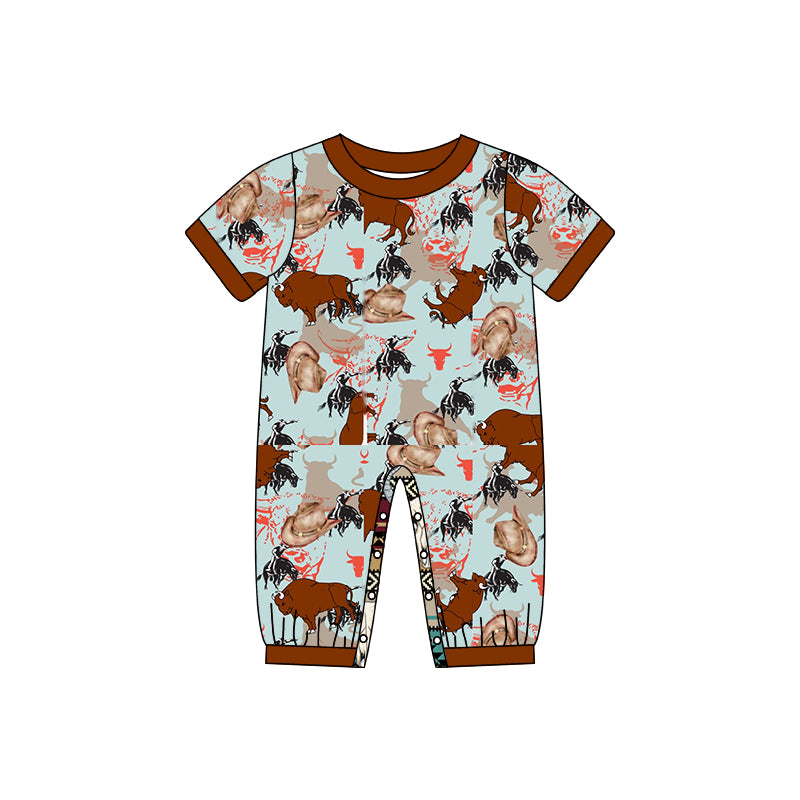 Baby Toddler Boys Western Cow Short Sleeve Rompers preorder(moq 5)