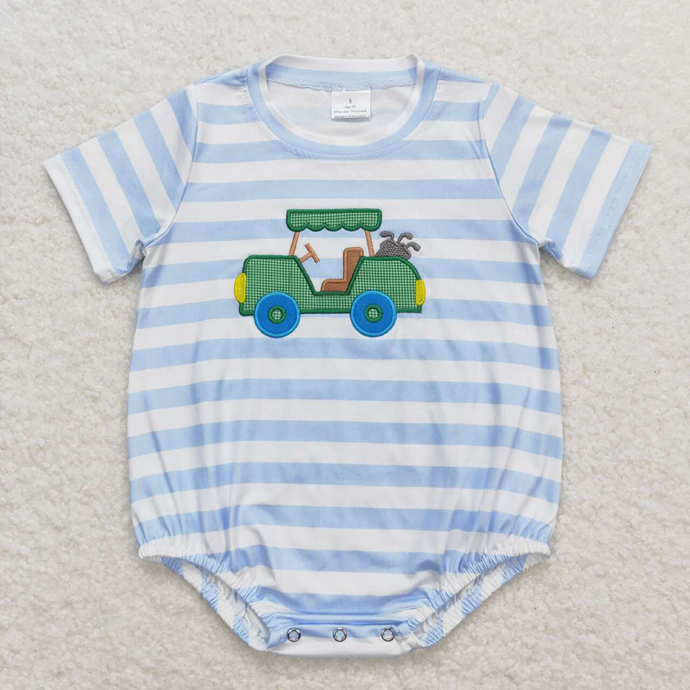 Baby Infant Boys Blue Stripes Golf Truck Rompers