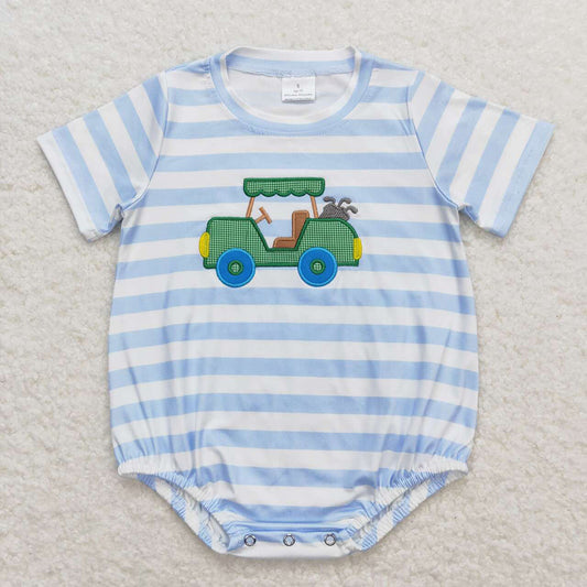 Baby Infant Boys Blue Stripes Golf Truck Rompers