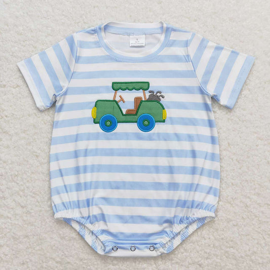 Baby Infant Boys Blue Stripes Golf Truck Rompers