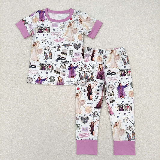 Baby Toddler Girls Purple Singer Tee Top Pants Pajamas Clothes Sets