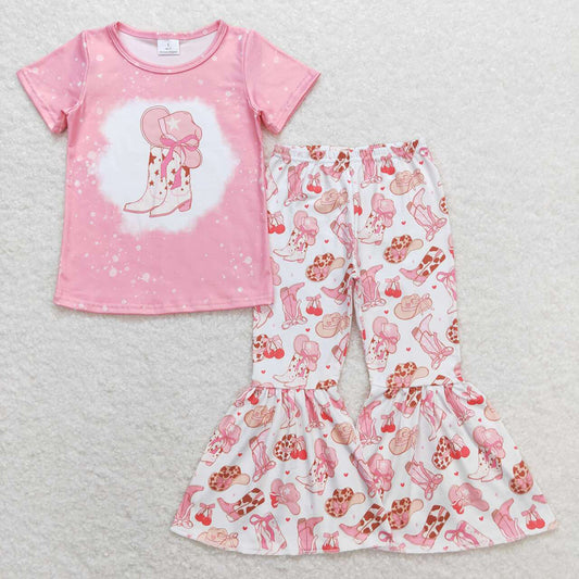 Baby Girls Boots Shirt Top Western Bell Bottom Pants Clothes Sets