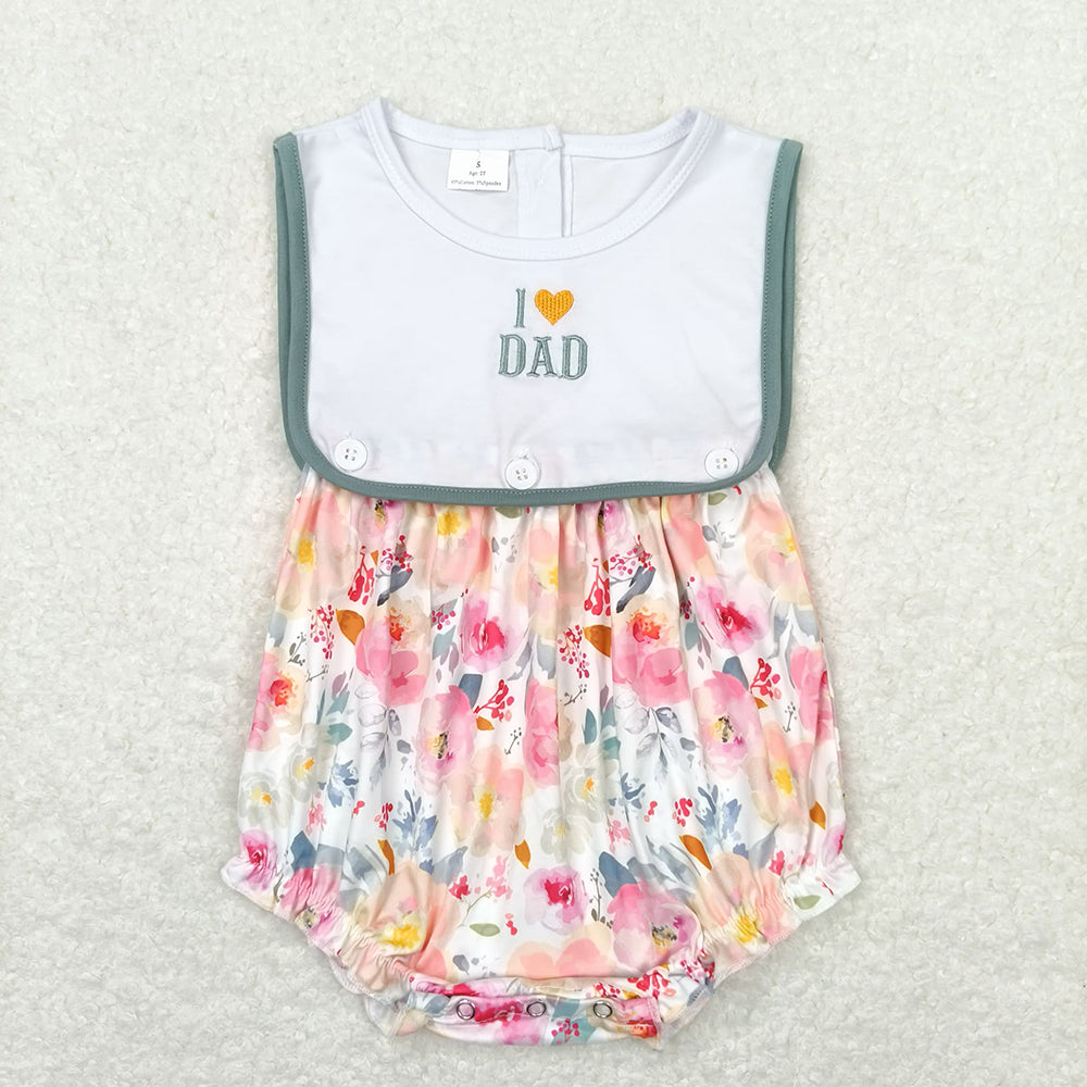 Baby Infant Girls I Love Mom Dad Sibling Floral Summer Rompers