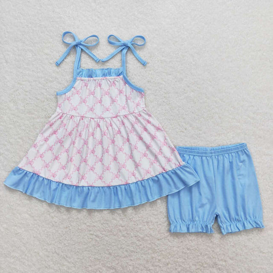 Baby Girls Pink Square Summer Sibing Sister Clothes Sets
