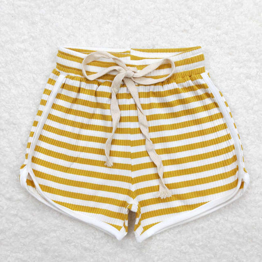 Baby Girls Mustard Stripes Summer Sports Design Shorts