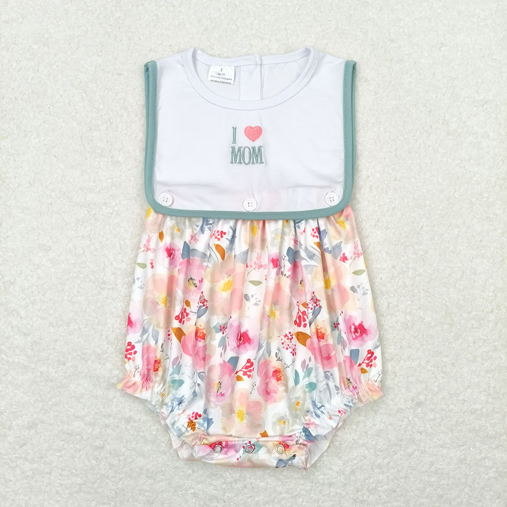 Baby Infant Girls I Love Mom Dad Sibling Floral Summer Rompers