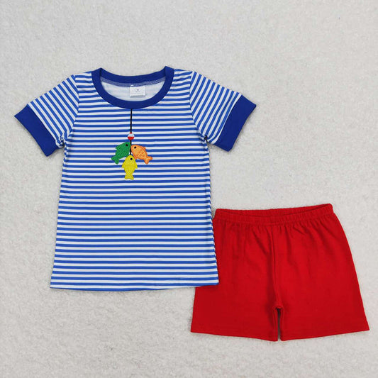 Baby Boys Fishing Blue Stripes Sibling Brother Summer Clothes Sets