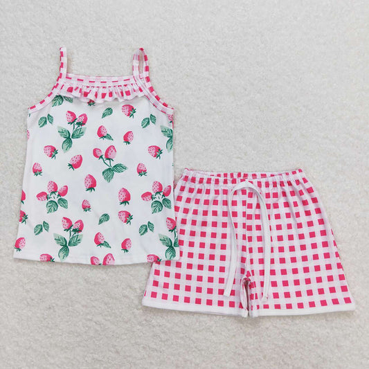Baby Girls Strawberry Fruit Straps Top Shorts Summer Clothes Sets