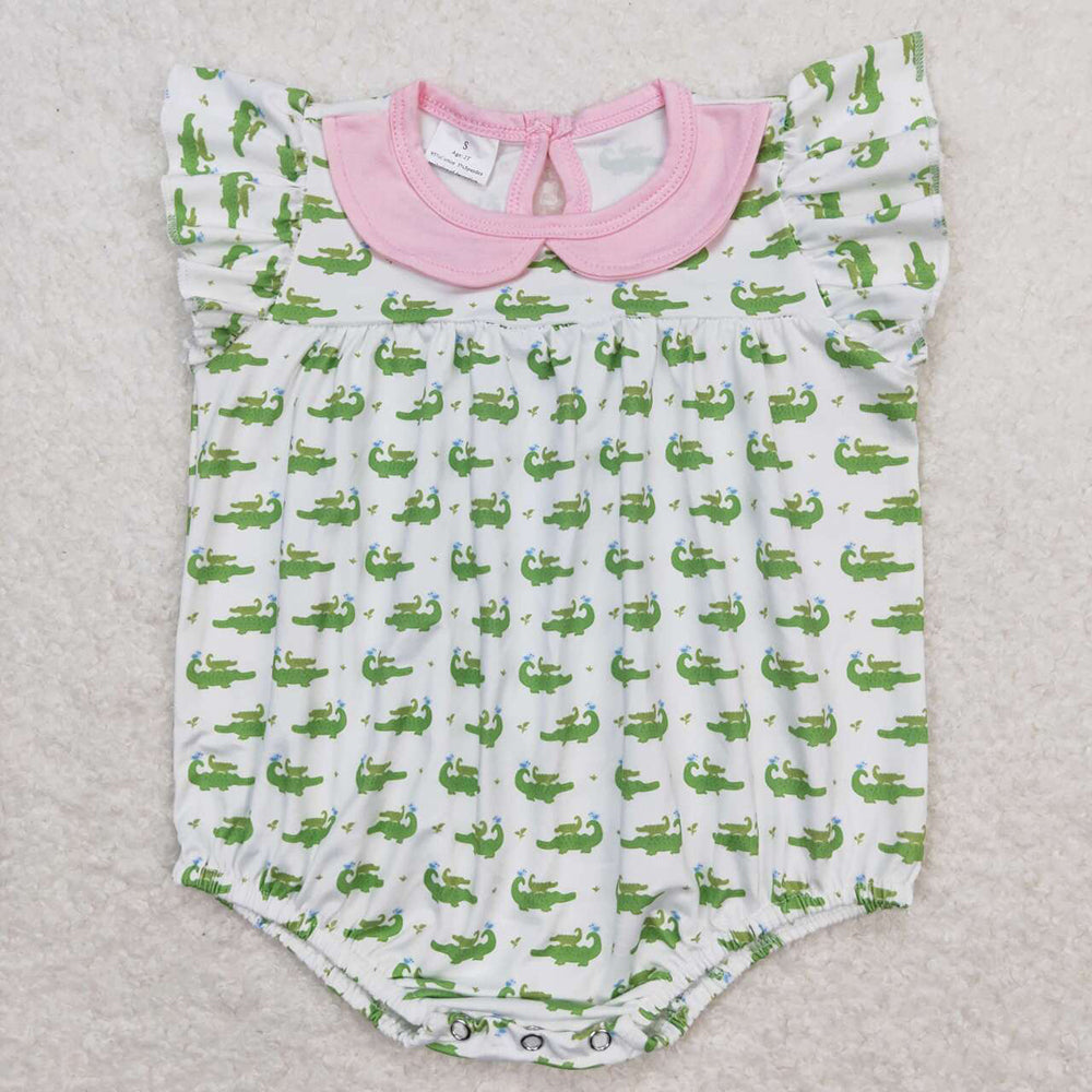 Baby Infant Girls Flutter Sleeve Crocodile Rompers