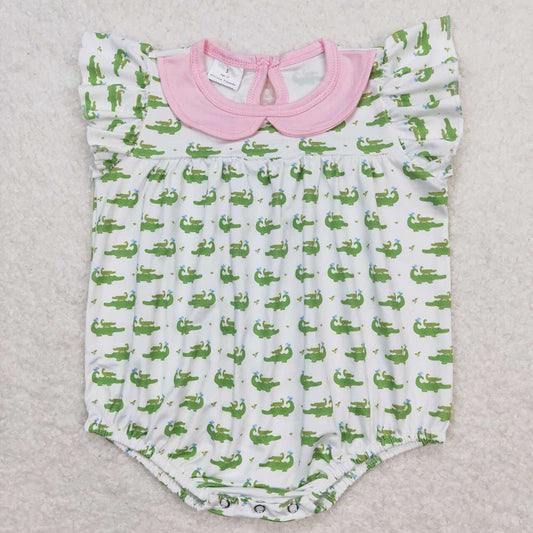 Baby Infant Girls Flutter Sleeve Crocodile Rompers