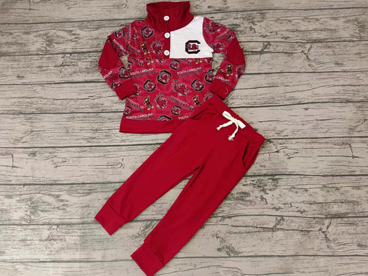 Baby Boys Dark Red Teams Pullovers Shirts Top Pants Clothes Sets preorder(moq 5)