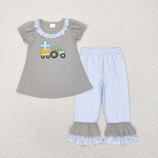 Baby Girls Easter Eggs Tractor Tunic Ruffle Pants Clothing Sets
