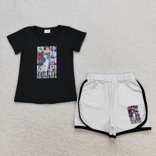 Baby Girls Black Singer Shirt Pocket Shorts Clothes Sets