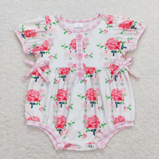 Baby Infant Girls Pink Flowers Buttons Shorts Rompers