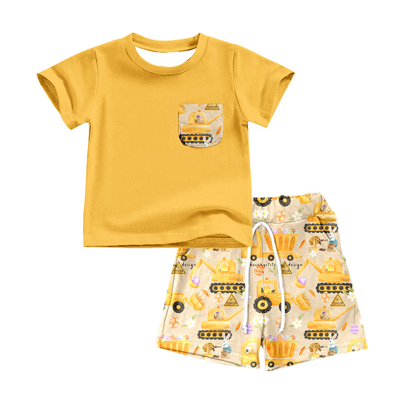 Baby Boys Construction Digger Top Shorts Easter Clothes Sets preorder(moq 5)