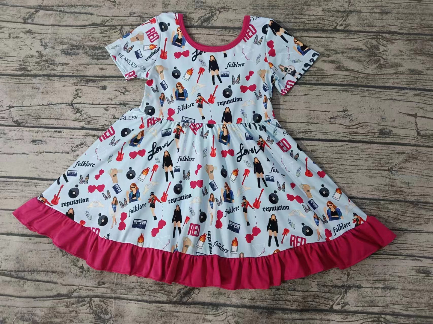 Baby Girls Singer Red Short Sleeve Knee Length Dresses Preorder(moq 5)