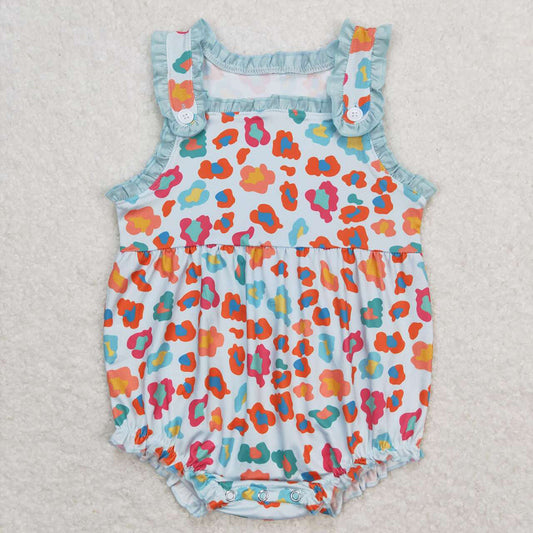 Baby Infant Girls Spring Green Colorful Leopard Buttons Rompers