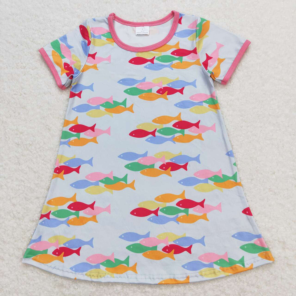 Baby Girls Short Sleeve Colorful Fish Knee Length Dresses