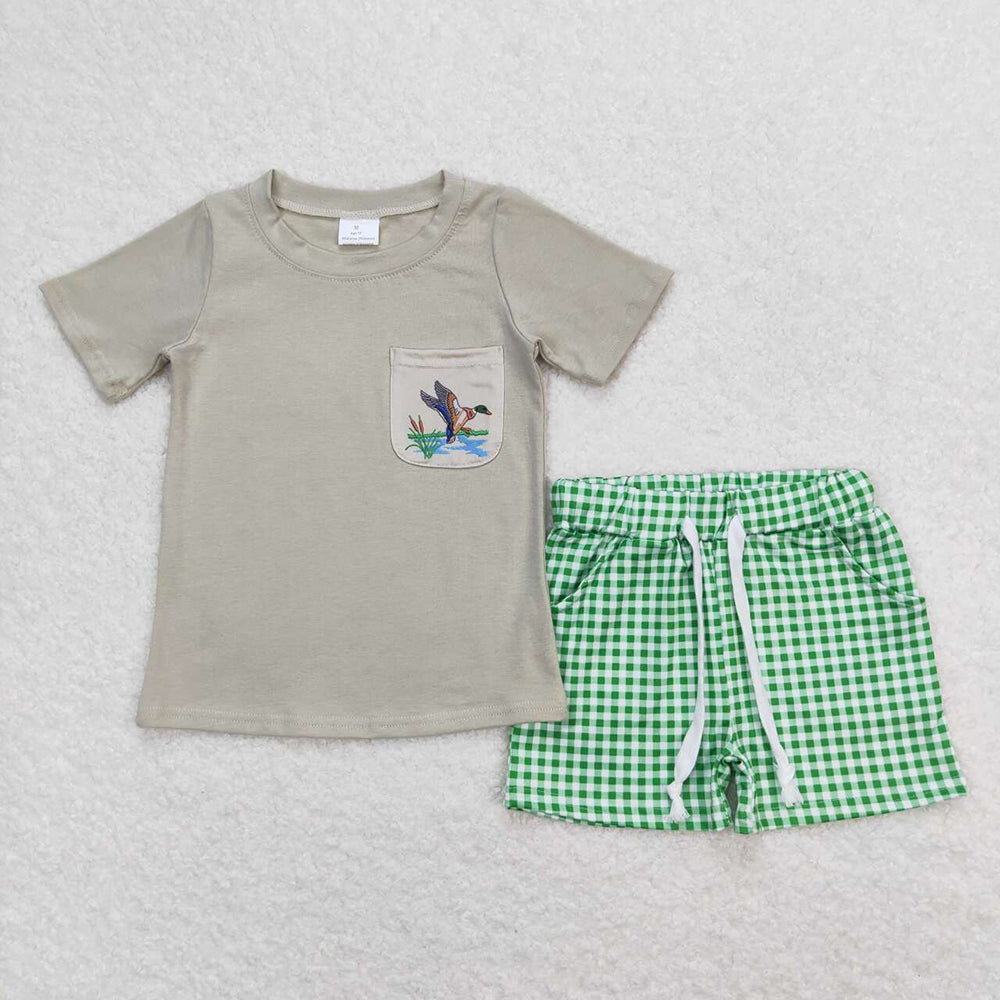 Baby Boys Ducks Green Shirt Checkered Shorts Clothes Sets