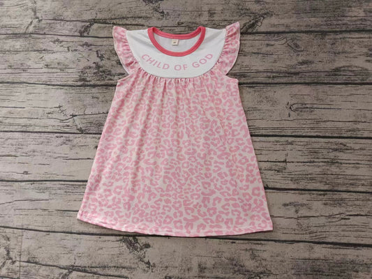 Baby Girls Pink Leopard Child of God Knee Length Dresses preorder(MOQ 5)