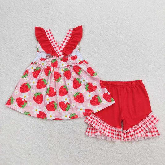 Baby Girls Mama's Girl Strawberry Tunic Top Ruffle Shorts Clothes Sets