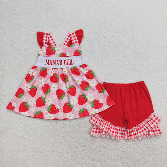 Baby Girls Mama's Girl Strawberry Tunic Top Ruffle Shorts Clothes Sets