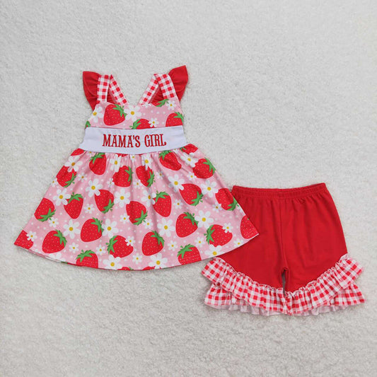 Baby Girls Mama's Girl Strawberry Rompers Sibling Sister Clothes Sets