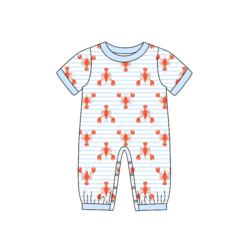 Baby Toddler Boys Blue Stripes Crawfish Short Sleeve Rompers preorder(moq 5)